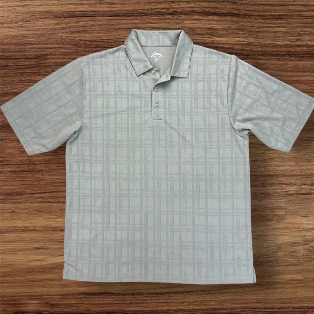 Tri-Mountain Shirt Men's Large Golf Polo Moisture Wicking Plaid Gray Top